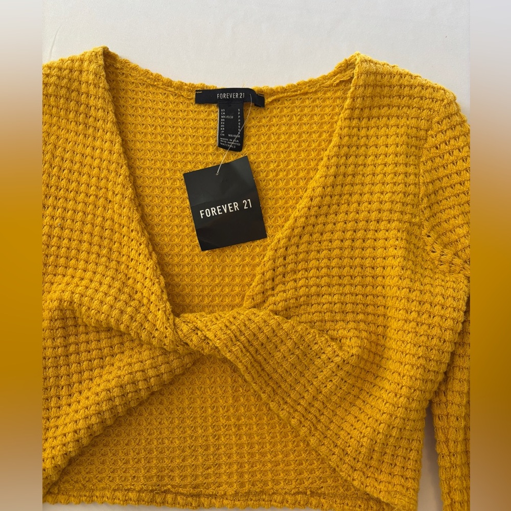 Forever 21 Mustard Yellow Knit Crop Top Long Sleeve Women Size Small New - Picture 3 of 8